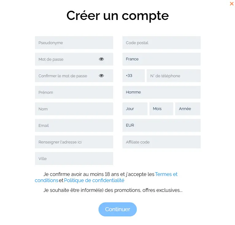 Processus d'inscription RA CASINO